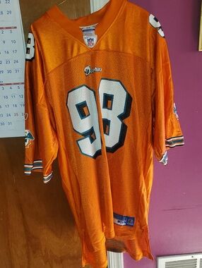 Reebok Orange VINTAGE. 2005-2009 Miami Dolphins MATT ROTH #98 Football Jersey.